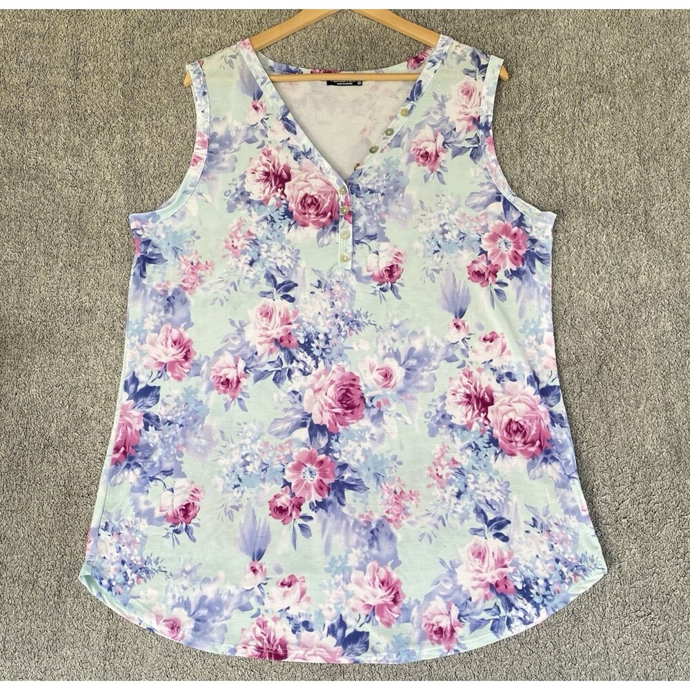 Heimish USA Women's Tunic Tank Top Shirt Blouse Foral V-Neck Size 2XL